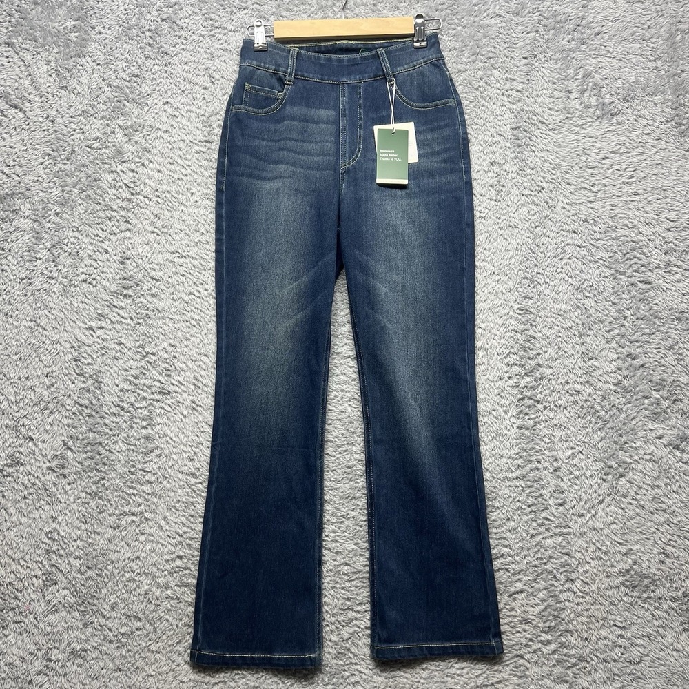 Halara Jeans Womens XS Blue Mid Rise Flare Pull‎ On Athleisure Stretch Pockets